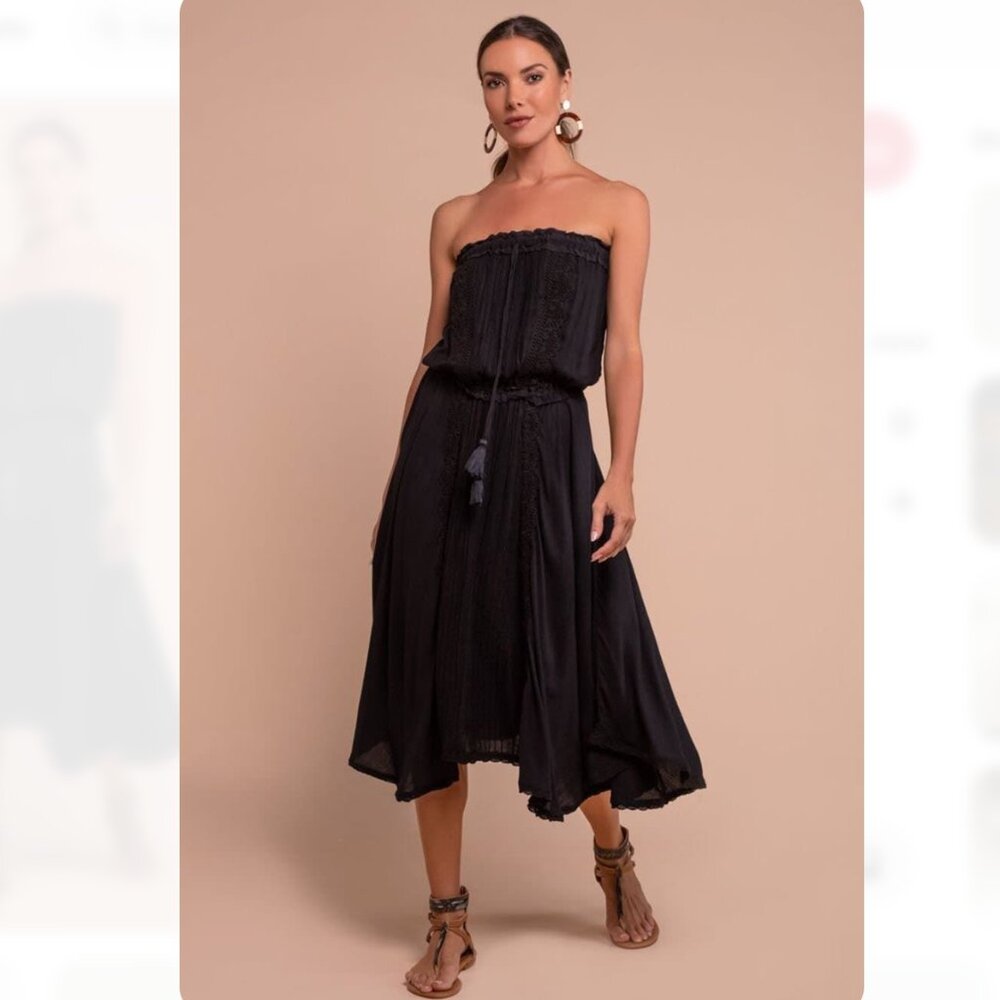 AURA Jasmine Midi Black Strapless Dress Size Medium